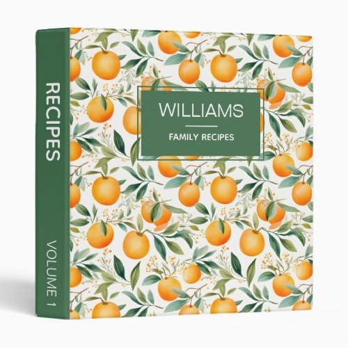 Cute Watercolor Oranges Personalized Recipes 3 3 Ring Binder