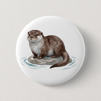Cute Watercolor Otter Button
