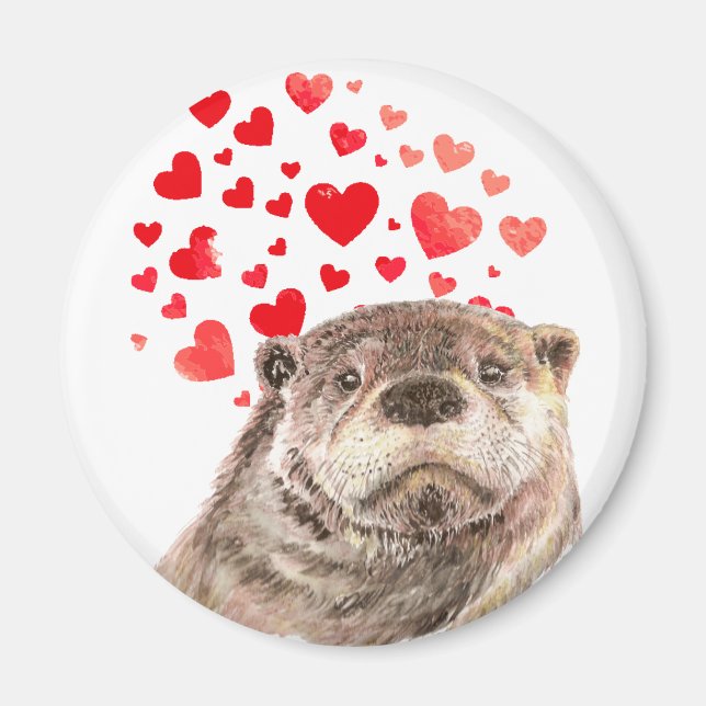 Cute Watercolor Otter Hearts Love Animal Humor  Magnet (Front)