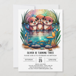 Cute Watercolor Otter Magic Birthday Invitation