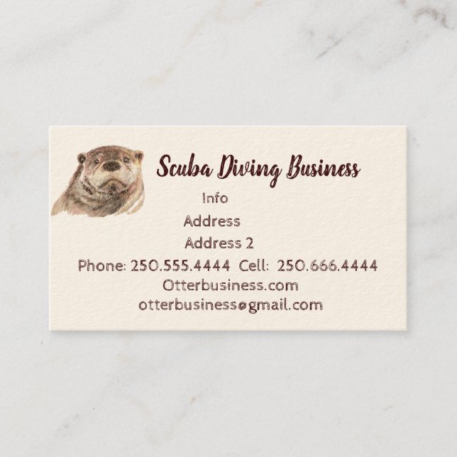 Cute Watercolor Otter Scuba Diving Business Card (Front)