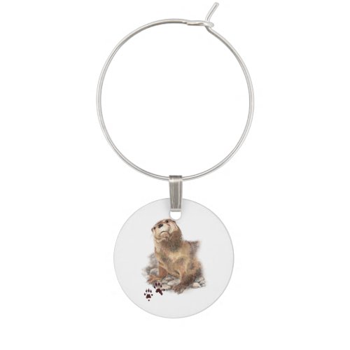 Cute Watercolor Otter Wildlife Animal art Wine Glass Charm