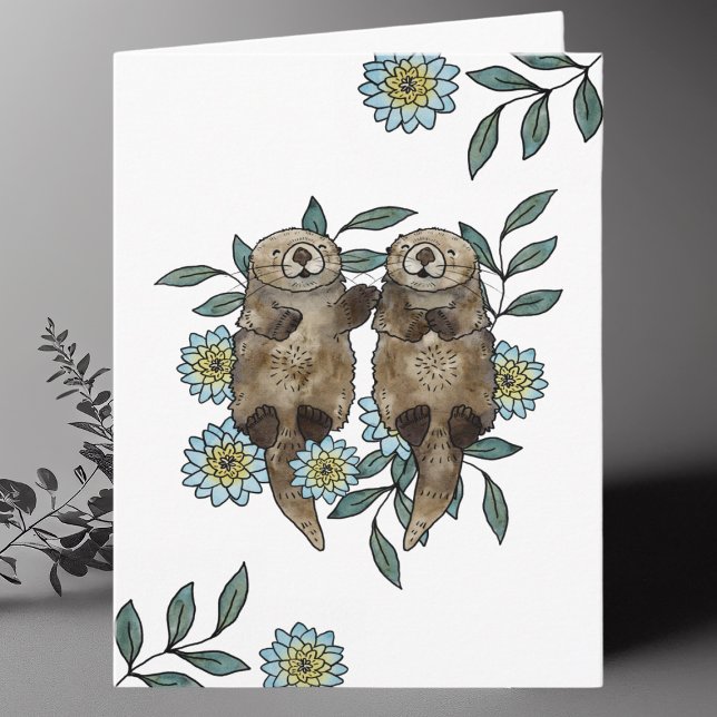 Cute Watercolor Otters Blank Thank You Card (Creator Uploaded)