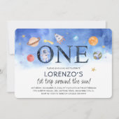 Cute Watercolor Outer Space Boy 1st Birthday Invitation (Front)