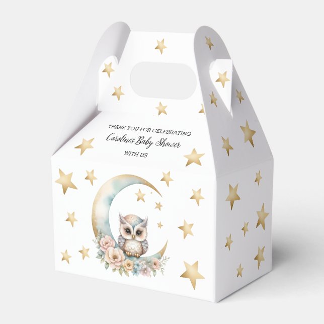 Cute Watercolor Owl Baby Shower Favor Boxes (Front Side)