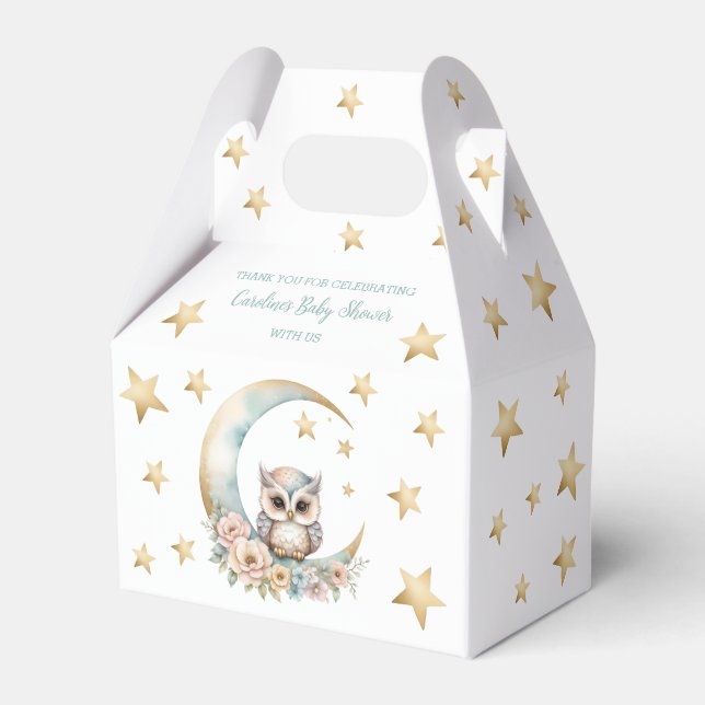 Cute Watercolor Owl Baby Shower Favor Boxes (Front Side)
