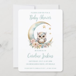 Cute Watercolor Owl Baby Shower Invitation