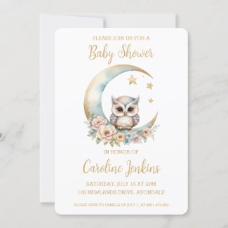 Cute Watercolor Owl Baby Shower Invitation