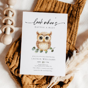Cute Watercolor Owl Baby Shower Invitation