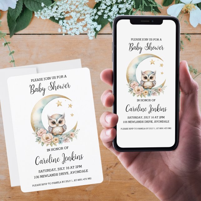 Cute Watercolor Owl Baby Shower Invitation (Available in print and digital options!)