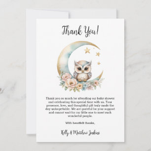 Cute Watercolor Owl Baby Shower Thank You Card