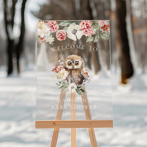 Cute Watercolor Owl Baby Shower Welcome Acrylic Sign