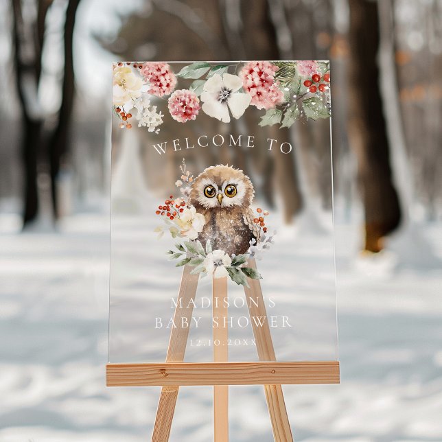 Cute Watercolor Owl Baby Shower Welcome Acrylic Sign (Creator Uploaded)