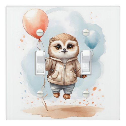 Cute Watercolor Owl Balloons Nursery Kids Room Light Switch Cover