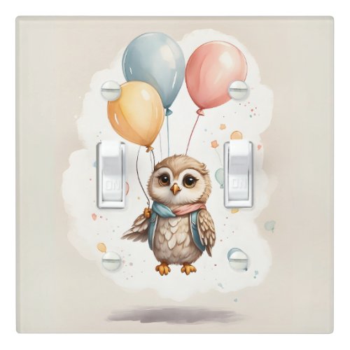 Cute Watercolor Owl Balloons Nursery Kids Room Light Switch Cover