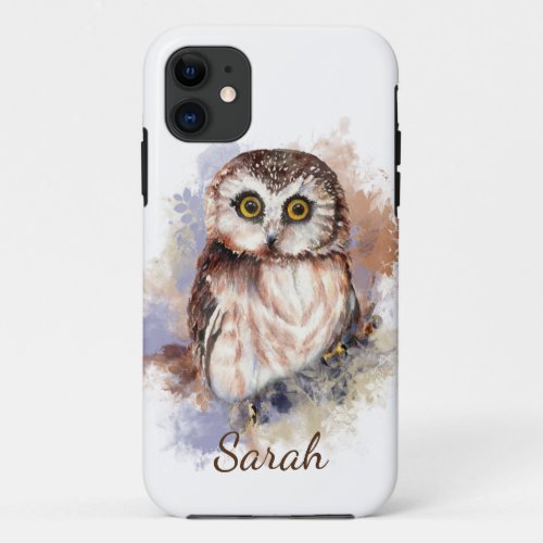 Cute Watercolor Owl Bird Custom iPhone 11 Case