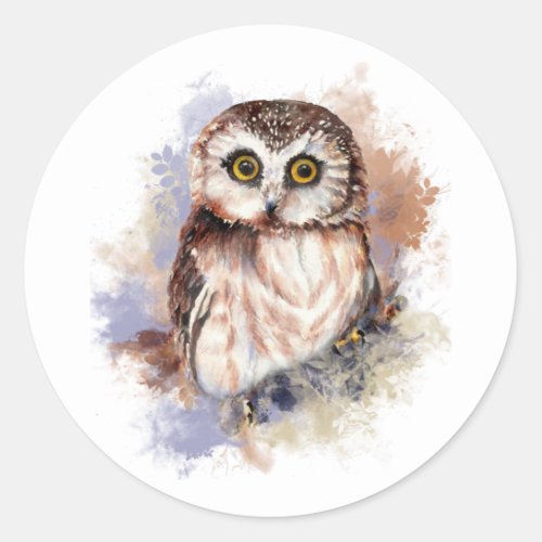 Cute Watercolor Owl Bird Nature art Classic Round Sticker