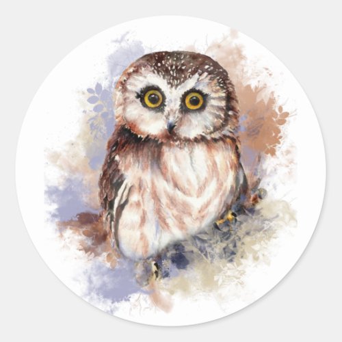 Cute Watercolor Owl Bird Nature art Classic Round Sticker