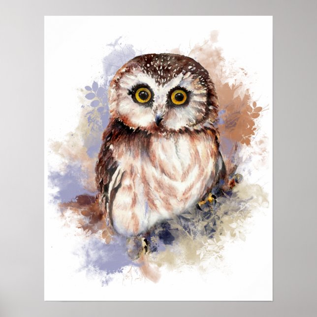 Cute Watercolor Owl Bird Nature art Poster (Front)