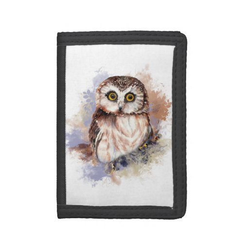 Cute Watercolor Owl Bird Nature art Tri_fold Wallet