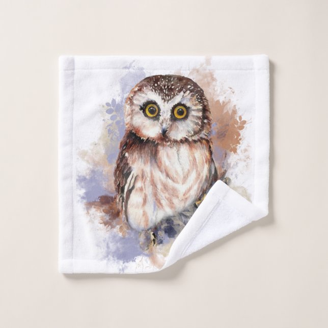 Cute Watercolor Owl Bird Nature Art Wash Cloth (Wash Cloth)