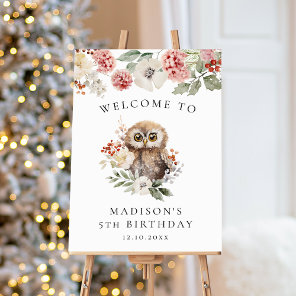 Cute Watercolor Owl Birthday Party Welcome Sign