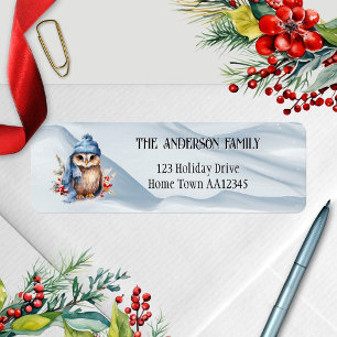 Cute Watercolor Owl Christmas Return Address Label