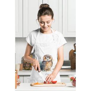 Cute Watercolor Owl, custom Adult Apron