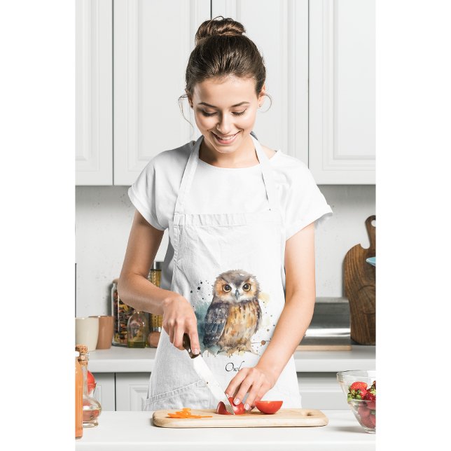 Cute Watercolor Owl, custom Adult Apron (Creator Uploaded)