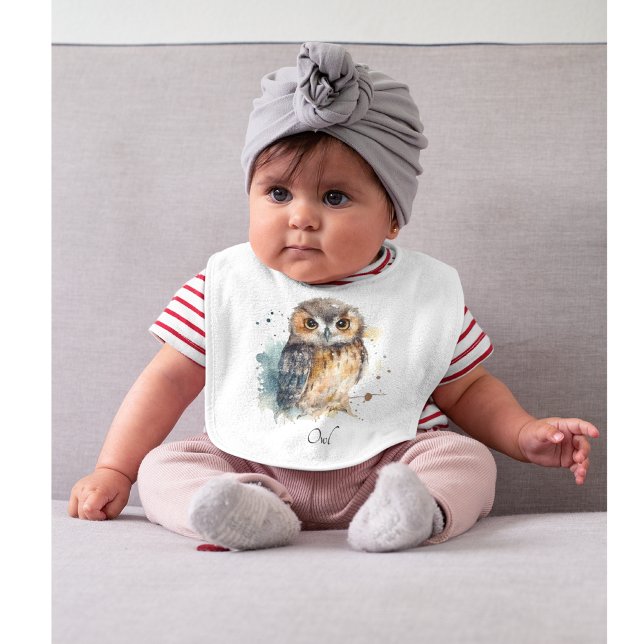 Cute Watercolor Owl, custom Baby Bib (Creator Uploaded)