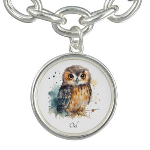 Cute Watercolor Owl, custom Bracelet