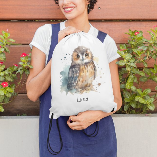 Cute Watercolor Owl, custom Drawstring Bag (Creator Uploaded)