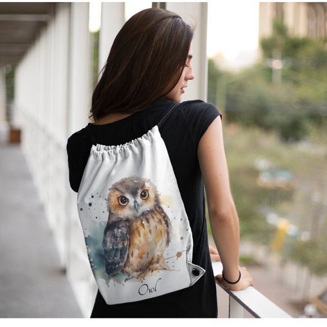 Cute Watercolor Owl, custom Drawstring Bag (Creator Uploaded)