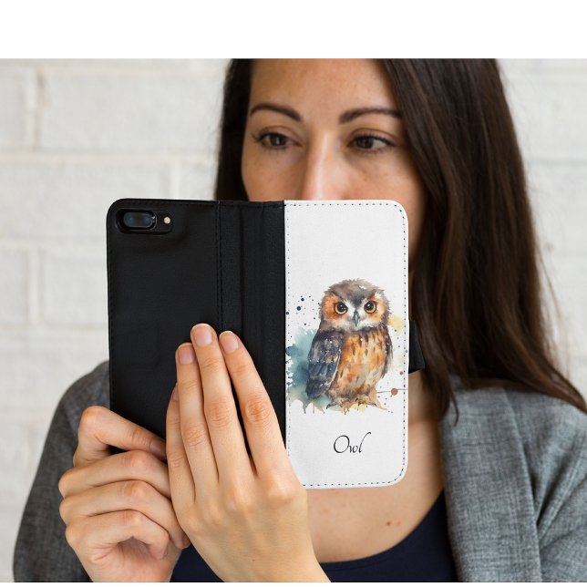 Cute Watercolor Owl, custom iPhone Wallet Case (Creator Uploaded)