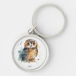 Cute Watercolor Owl, custom Keychain