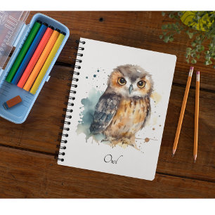 Cute Watercolor Owl, custom Notebook