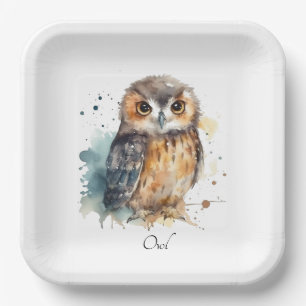 Cute Watercolor Owl, custom Paper Plates