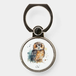 Cute Watercolor Owl, custom Phone Ring Stand