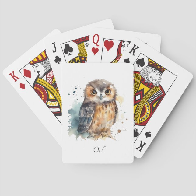 Cute Watercolor Owl, custom Poker Cards (Back)