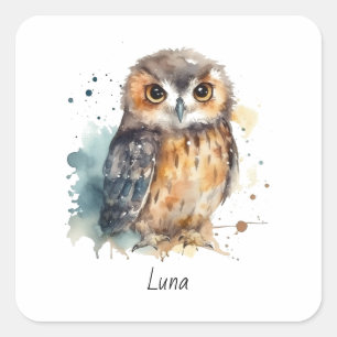 Cute Watercolor Owl, custom Square Sticker