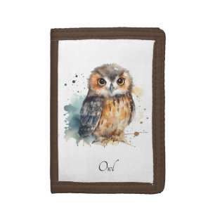 Cute Watercolor Owl, custom Trifold Wallet