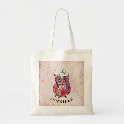 Cute Watercolor Owl Floral Pattern Tote Bag