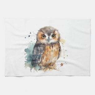 Cute Watercolor Owl Kitchen Towel