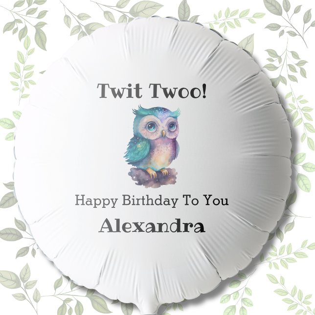 Cute Watercolor Owl Name Woodland Animal Birthday Balloon (Creator Uploaded)