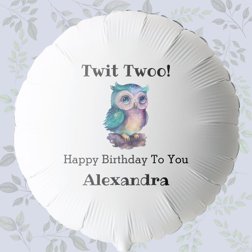 Cute Watercolor Owl Name Woodland Animal Birthday Balloon