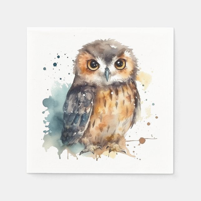 Cute Watercolor Owl Napkins (Front)