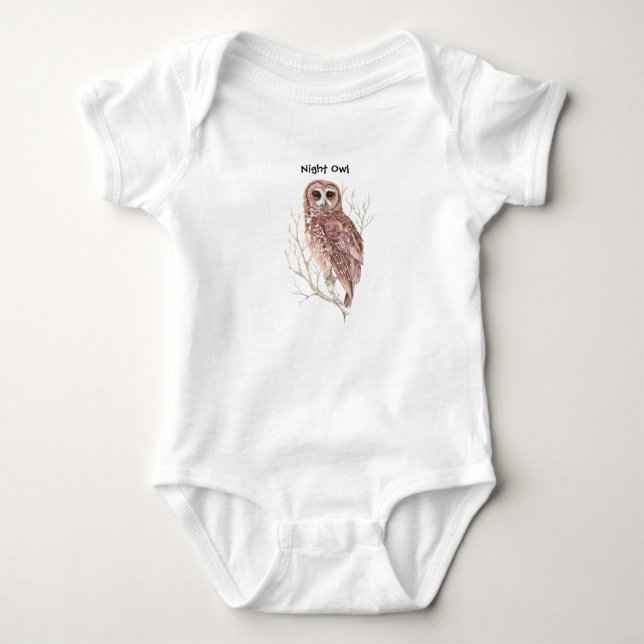 Cute Watercolor Owl Night Owl Quote  Baby Bodysuit (Front)