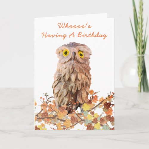 Cute Watercolor Owl On A Branch Custom 