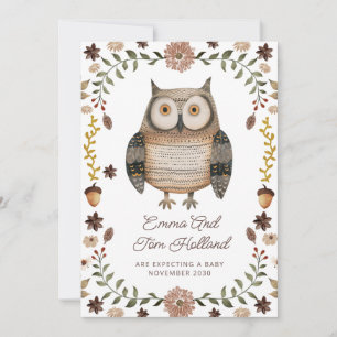 Cute Watercolor Owl Pregnancy Announcement