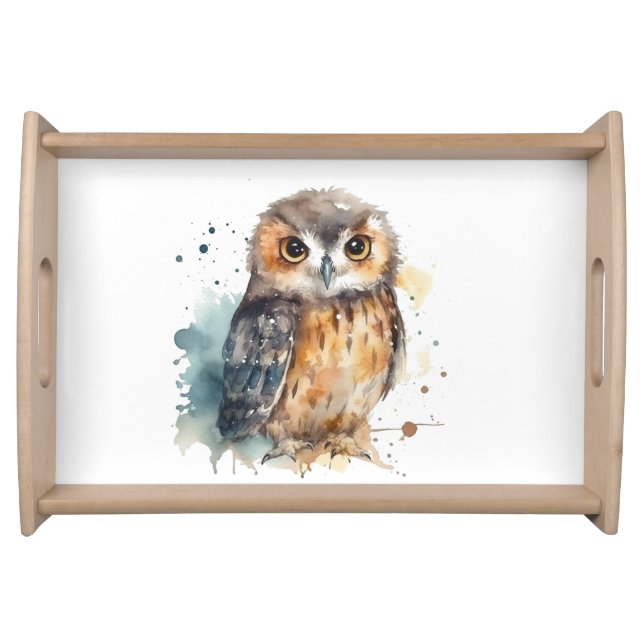 Cute Watercolor Owl Serving Tray (Front)